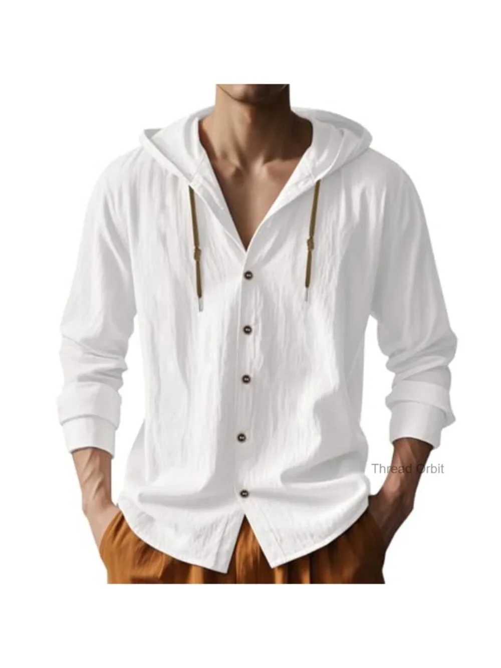 Men's Cotton Linen Hoodies Long Sleeve Button Down Shirts Casual Beach Yoga Top